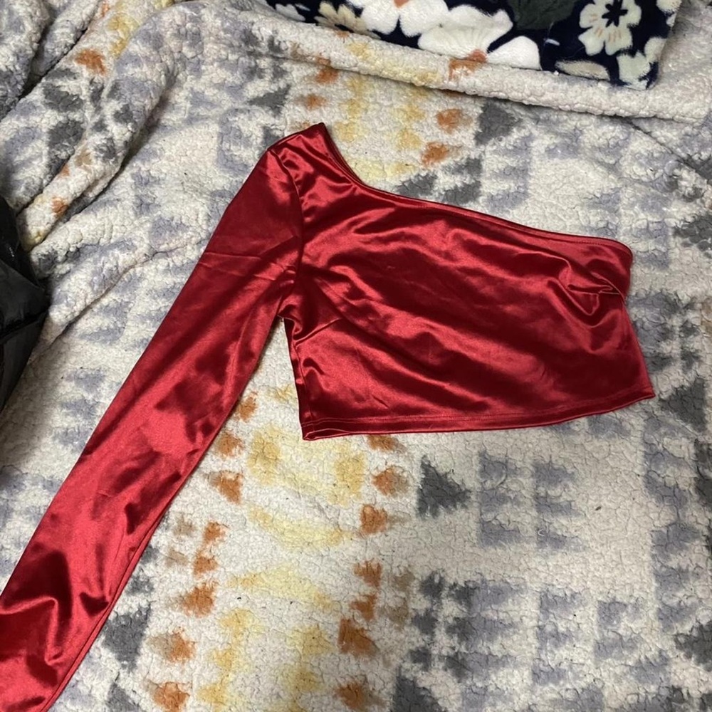 Fashion Nova Burgundy One-Sleeve Crop Top